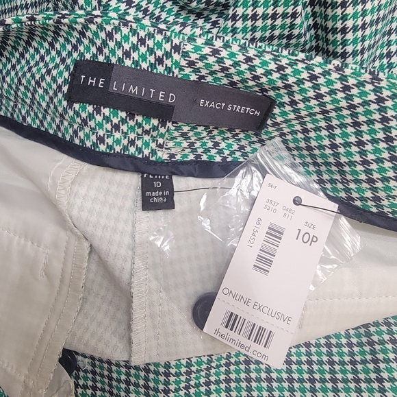 The Limited Green Navy White Mini Houndstooth Print Skinny Stretch Pants Sz 10p - Picture 3 of 5
